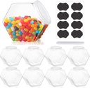 Atarvana Plastic Candy Jars 30oz Set of 8 with 8 Pcs Label Stickers & 1 Pen, Hexagon Candy Containers with Airtight Lids for Candy Buffet, Kitchen Storage Containers Set