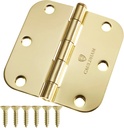 Cauldham (12 Pack) Heavy-Duty 3-1/2" Interior Door Hinges with 5/8" Radius Corners - Brass
