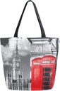 ALAZA London Big Ben Telephone Booth Large Canvas Tote Bag Reusable Grocery Shopping Bag with Handles, Heavy Duty, Washable
