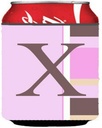 Caroline's Treasures CJ1005-XCC Letter X Initial Monogram - Pink Stripes Can or Bottle Hugger Cooler Washable Drink Sleeve Collapsible Beverage Insulated Holder, Can Hugger, Multicolor