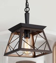 Q&S Farmhouse Hanging Pendant Light Fixture,Vintage Industrial Lantern Bronze Chandelier 1-Light for Hallway Entryway Kitchen Island Dining Room UL Listed