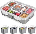Snackle Box Container, 304 Stainless Steel Snack Containers, Portable Snacklebox for Veggie, Candy, Divided Serving Tray with Lid and Handle, 8 Compartment Fruit Platter for Party, Picnic, Travel