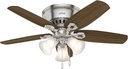 Hunter 42 inch Indoor Ceiling Fan with LED Lights - Ceiling Fan with Pull Chain, For Bedroom, Living Room, or Kitchen, Low Profile Mount, No Remote, 5 Blades - Builder 51092, Brushed Nickel