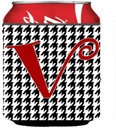 Caroline's Treasures CJ1035-VCC Letter V Initial Monogram - Houndstooth Black Can or Bottle Hugger Cooler Washable Drink Sleeve Collapsible Beverage Insulated Holder, Can Hugger, Multicolor