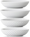 Maison Neuve Set of 4 White 34oz Porcelain Dinner Bowls - Dishwasher - Safe Textured 8.5" Bowls For Soup, Pasta, Cereal