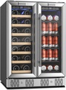 Empava 24" Dual Zone Wine and Beverage Refrigerator Cooler, Freestanding or Under Counter Fridge Chiller with LED Light, 78 Cans and 20 Bottles Capacity, Touch Control, Stainless Steel