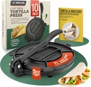 SIRCLES Tortilla Press 10 Inch Cast Iron - Extra Large, Heavy Duty 10 Inch Tortilla Press - Ebook 50 recipes - 5 Non-Slip Rubber Feet - Pre-Seasoned - Prensa Para Tortillas (Large 10 inch)