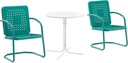 Crosley Furniture Bates 3-Piece Outdoor Bistro Set, Retro Metal Patio Table and Chairs for Dining, Porch, Turquoise Gloss and White Satin