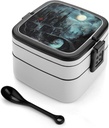 Gothic City in The Moonlight Dark Portable Bento Box with Handle 2 Compartment Leak-Proof Stackable Lunch Box for Work Picnic Camping