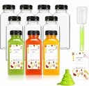 Plastic Juice Bottles with Caps 10pcs 12oz, Reusable Juice Containers with Tamper Proof Lids Black, Clear Bottles for Juicing, Milk, Smoothie Bottle, Drinking with 10Pcs Labels & Bottle Brush
