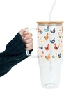 Sip Sip Hooray Chicken Lover 40oz Glass Tumbler with Lid and Straw, Funny Chicken Coffee Cup, Large Farmhouse Drinkware, Chicken Mom Gift, Cute Gift for Farmers, Chicken Kitchen Decor