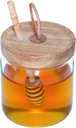 Glass Honey Dispenser Pot with Stick and Acacia Lid Cover, Airtight 17 OZ Glass Honey Jars with Lids, Sealed Storage, Wide Mouth Containers for Home Kitchen