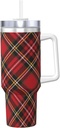 Christmas Irish Tartan Plaid 40 Oz Tumbler With Handle And Straw Lid, Insulated Reusable Stainless Steel Travel Mug Iced Tea Or Coffee, Smoothie And More