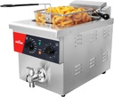 CROSSON 8L Countertop Electric Deep Fryer with Draining Valve,Solid Basket and Lid for Restaurant Use 120V,1800W Stainless Steel Commercial Deep Fryer