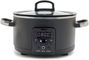 GreenPan 6-in-1 4QT Electric Ceramic Slow Cooker with Glass Lid, Multifunction Presets, Hard Anodized PFAS-Free Removeable Nonstick Crock, Dishwasher Safe, Auto Warm, Delay Timer, Stews, Reheat, Black