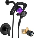 Magnetic Shower Faucet Set Dual 2 in 1 Shower System with Handheld Shower Spray 3-way Water Diverter Shower Trim Kit Rainfall Bathroom High Pressure 5 Setting without Tub Faucet Matte Black