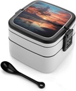 Bento Box for Adult Evening Beach Bento Lunch Box with 2 Compartments Stackable Lunch Container Reusable Food Storage Container Meal Prep Snack Containers