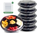 20 Piece (28OZ) 5 compartments disposable fruit box,meal prep container， BPA free material! enjoy fresh fruit time.Reusable with lid. Comes with 60 forks (Black)