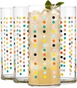 Libbey Vintage Dots Drinking Glasses Set of 4, Colorful, Retro Polka Dot Design Glass Cups Set, Dishwasher Safe Water Glasses Set for Beverages