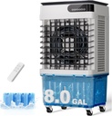 Uthfy Swamp Cooler, 2500 CFM Evaporative Air Cooler with 8.0 Gal Water Tank, 120° Oscillation, 3 Modes, 12 H Timer, Remote, 4 Ice Packs, Portable Air Conditioner for Indoor（36 Inch）
