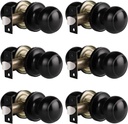 Gobrico 6 Pack Interior Door Knobs Matte Black Passage Door Knob for Closet Hallway Stainless Steel Door Handles Round Door Knob Flat Ball Keyless