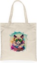 Hippie Cat Portrait Oil Painting Watercolor Tie-dye Vintage Canvas Tote Bag