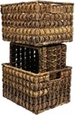 Handwoven Basket Set of 3 – Natural Wicker & Abaca, 12"x10"x8" Milk Crate Style Storage Bins, Durable Organizer for Pantry, Kitchen, Bookshelf & Living Room Decor