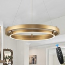 LED Ring Chandelier Brass Gold Chandelier Dimmable Round Foyer Chandeliers Light Modern Circular Chandeliers for Dining Room Entry Bedroom Office Living Room, 24in