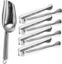 1Set Stainless Steel Ice Cube Scoop and Tongs Food Grade Ice Shovel and Clips for Kitchen Bar Restaurant Capacity Odor Easy to Clean for Serving Drinks