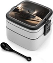 Bento Box Stackable 2 Layers Containers Adult Lunch Box Bedroom Bed Lunchbox for Women Men All-in-One Meal Prep Containers Leakproof Lunch Containers for Work
