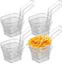 8 Pcs Mini Square Fry Basket Bulk Stainless Steel French Fry Holder Food Baskets for Serving Fryer Container with Handle Reusable Small Deep Fryer Holder for Home Kitchen Decor (Silver)