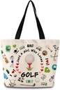 Just Love Golf Tote Bag Reusable Grocery Bags Cute Aesthetic Shopping Shoulder Handbag with Interior Zipper Pocket Lightweight & Washable Stylish Golf Fans Present for Women