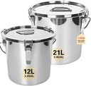 21L/5.6GAL and 12L/3.2GAL Stainless Steel Airtight Canister, Food Storage Canisters with Lid&Locking Clamp for Rice Flour Sugar Grain Coffee Bean Storage Containers (12L & 21L,2 CANISTERS)