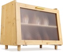 GarveeHome Bamboo Bread Box for Kitchen Counter, Double Layer Large Capacity Bread Storage Container Farmhouse Bread Box With Window, Natural Bamboo