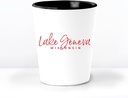Lake Geneva WI Ceramic 1.5 Ounce Souvenir Shot Glass - White With Black Interior - Bachelor & Bachelorette Party Favors - Bridesmaid & Groomsmen Present - Wisconsin Home Town Decoration