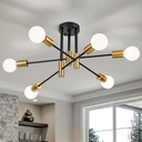 6-Light Modern Sputnik Chandeliers, Black Gold Semi Flush Mount Ceiling Light Fixture, Industrial Farmhouse Kitchen Lighting Fixtures Ceiling Mount for Living Room Bedroom