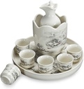 9-Piece Japanese Sake Set, 500ml Pot, 6 Cups, Warmer & Tray, Traditional Ceramic Gift Set