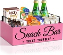 Snack Organizer for Countertop, Wood Pantry Storage Bins with Handles, Snack Bar Organizer for Pantry Shelf, Kitchen, 4 Compartment Food Container Snack Box, Pantry Organizer for Snacks, Chips(Pink)
