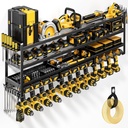 49" W Large Power Tool Organizer Wall Mount Loads 600 lbs, Heavy Duty 4-Tier 12 Drills Holder, Cordless Tool Storage Battery Shelf, Utility Racks for Garage Workshop Shed, Gifts for Men Husband