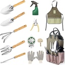 12-Piece Heavy Duty Stainless Steel Gardening Tools Kit with Storage Organizer Handbag & Tool Apron - All-in-One Premium Garden Gift Set for Women/Men