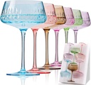 Colored Martini Glasses Set of 6, Hand Blown Margarita Cocktail Glass 14Oz, Large Vintage Champagne Coupe Glasses, Crystal Retro Style Bar and Thanksgiving Drinking Glasses,Christmas Gifts