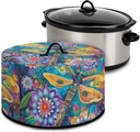 Bohemian Dragonfly Lotus Flower Print Slow Cooker Dust Cover Protective with Pocket Keep Appliance Clean Fit Most 6-8 Quart Crock Pot Kitchen Appliance Organizer Kitchen Accessories
