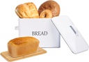 Meraki Home Bread Box with Two Lids | Metal Lid and Bamboo Cutting Board Lid | Cotton Bread Bag | Farmhouse Bread Storage for Kitchen Countertop | Perfect for Homemade Bread (Extra Large)