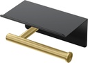 Gatco 1420MXB Latitude II Toilet Paper Holder with Mobile Shelf, Matte Black Brushed Brass
