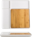 Weight Management Tableware - Bamboo Wood Western Steak Plate with Dividers for Adults Ceramics Square tableware Household/Restaurant Creative Partition Plate Snack Plates (Color : White)
