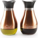 Circleware Cafe Copper and Glass Olive Oil and Vinegar Dispenser Bottles Set of 2, Kitchen Preserving Glassware for Salad Dressing, Cooking, Home Decor, 13.6 oz, Contempo