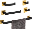 APLusee 5 Pieces Bathroom Accessories Set Black Gold, 304 Stainless Steel Bathroom Hardware, Includes 23.7-in Towel Bar, Tissue Holder, Towel Holder, 2 Coat Hooks, Wall Mounted
