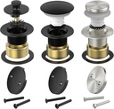 Tub Drain Kit with Hair Catcher, Smooth Touch, Premium Brass, Bathroom Tub Drain Replacement and 2-Hole Overflow Faceplate, 11.5/16 UNC Bathtub Drain Stopper Assembly