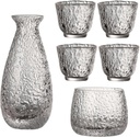 Glass Sake Set Japanese 1 Sake Pot 1 Sake Warmer Bowl Matt Glass Sake Set Transparent Modern Sake Set Glasses 4 Sake Cup Sake Drinking Set (Transparent)