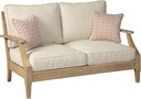 Signature Design by Ashley Clare View Coastal Outdoor Eucalyptus Patio Loveseat – Cushioned with Nuvella Fabric, 5-Step Protective Finish, Beige